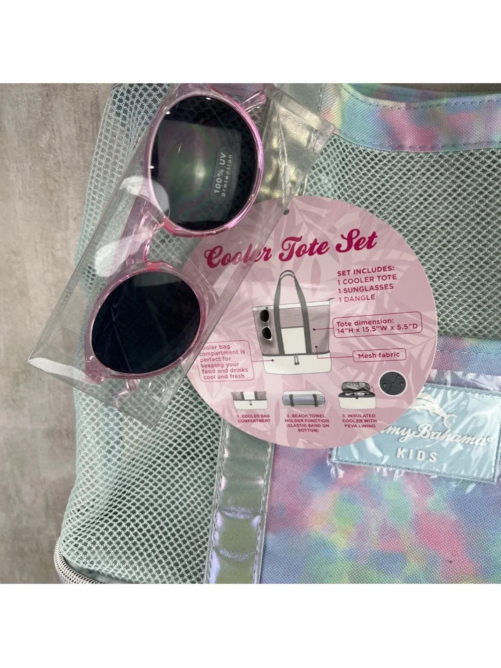 Tommy Bahama PB5 Kids Mesh Tote with Insulated Zipper Bottom Sunglasses Included